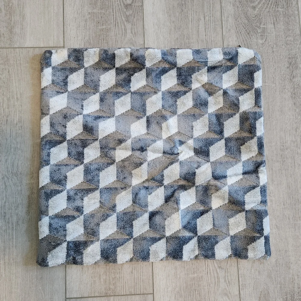 West Elm Zippered Pillow Cover Gray Velour Geometric Checkered Box Design